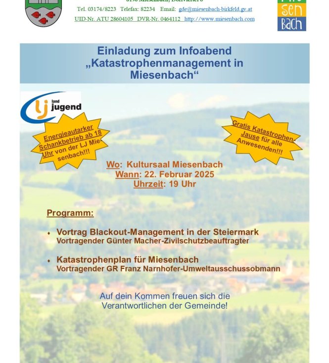 Infoabend  „Katastrophenmanagement in  Miesenbach“