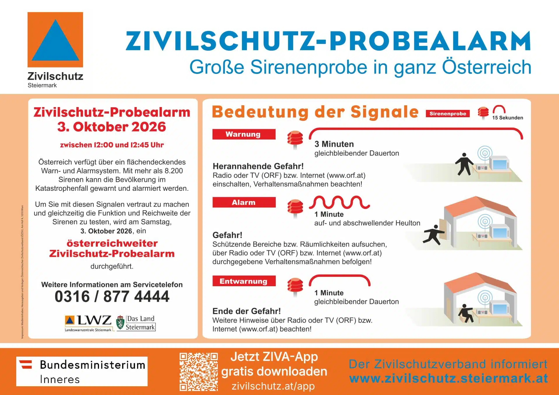 Zivilschutz-Probealarm am 3. Oktober 2026